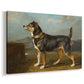 Canvas art print featuring a realistic dog portrait set in natural terrain, displayed at an angle