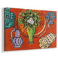 Canvas art print featuring a floral still life with magnolia blooms and decorative background, displayed at an angle