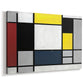 Canvas art print featuring an abstract geometric composition with balanced color blocks, displayed at an angle