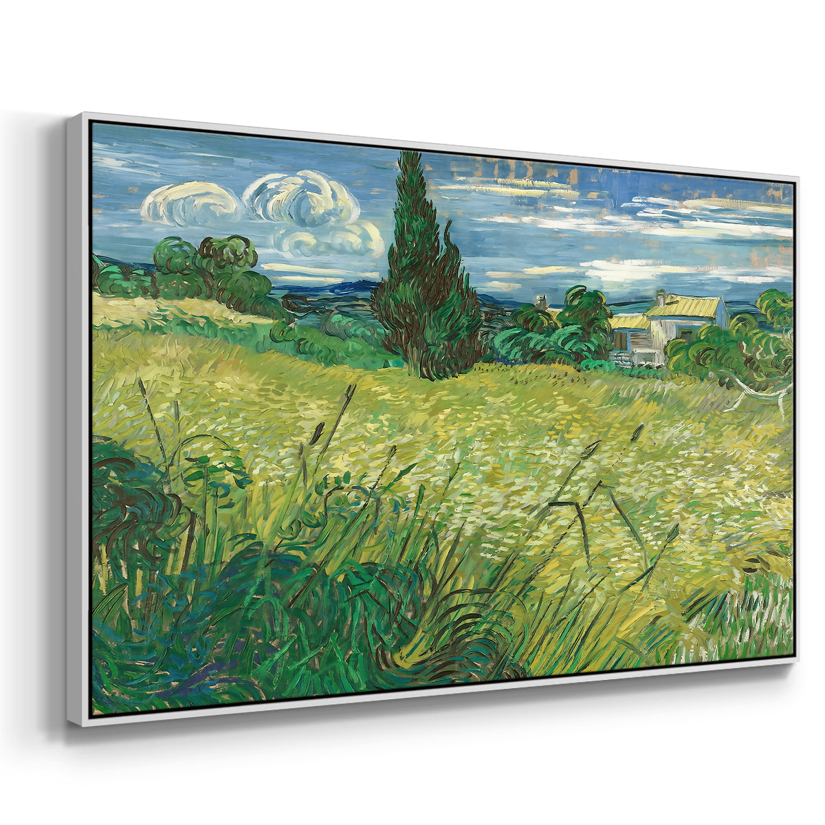 Green Wheat Field with Cypress, 1889 - Floater Framed Canvas Print
