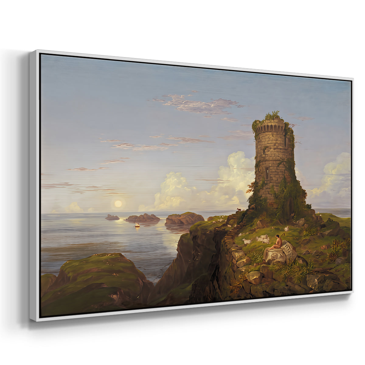 Italian Coast Scene with Ruined Tower, 1838 - Floater Framed Canvas Print