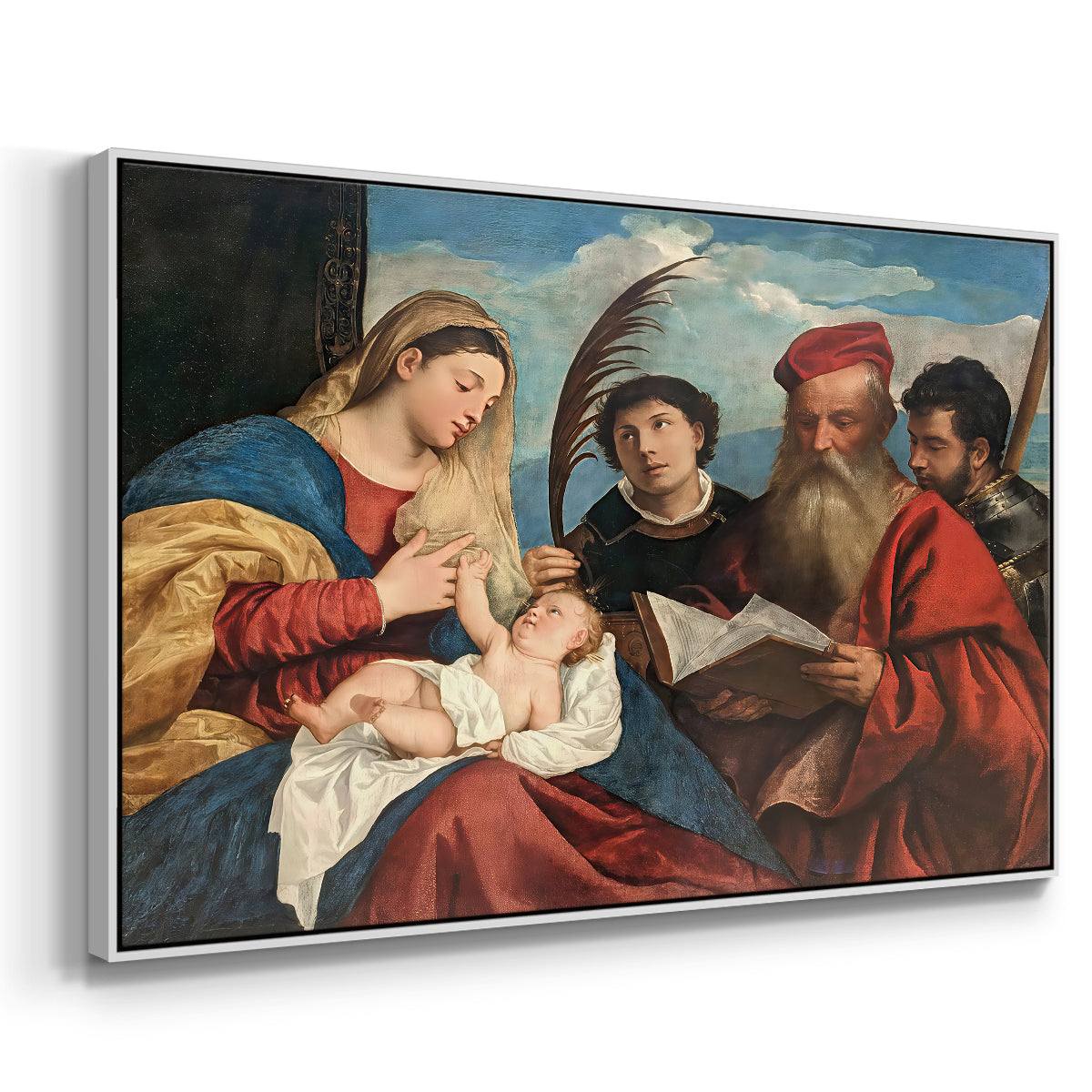 Mary and Child with Saints Stephen, Jerome and Maurice, c. 1510 - Floater Framed Canvas Print