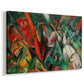 Canvas art print featuring an expressionist scene with layered shapes evoking rain and motion, displayed at an angle