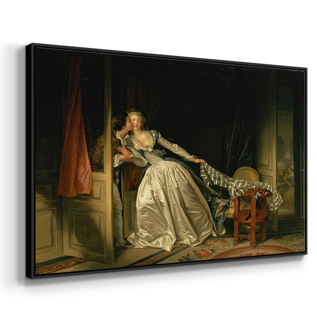 The Stolen Kiss (Le Baiser à la dérobée), c. 1788 - Floater Framed Canvas Print