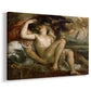 Canvas art print featuring a sensual Renaissance scene of Venus and Mars with child figure, displayed at an angle