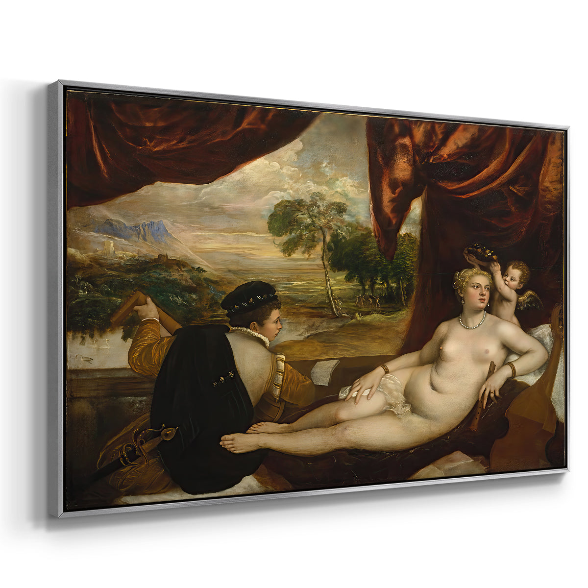 Venus and the Lute Player, c. 1565-1570 - Floater Framed Canvas Print