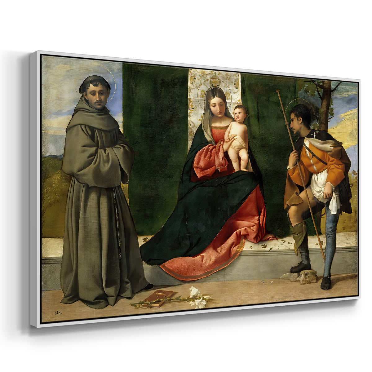 Madonna and Child with Saints Anthony of Padua and Roch, c. 1510 - Floater Framed Canvas Print