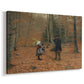 Canvas art print featuring a rural family moving along wooded path in natural setting, displayed at an angle