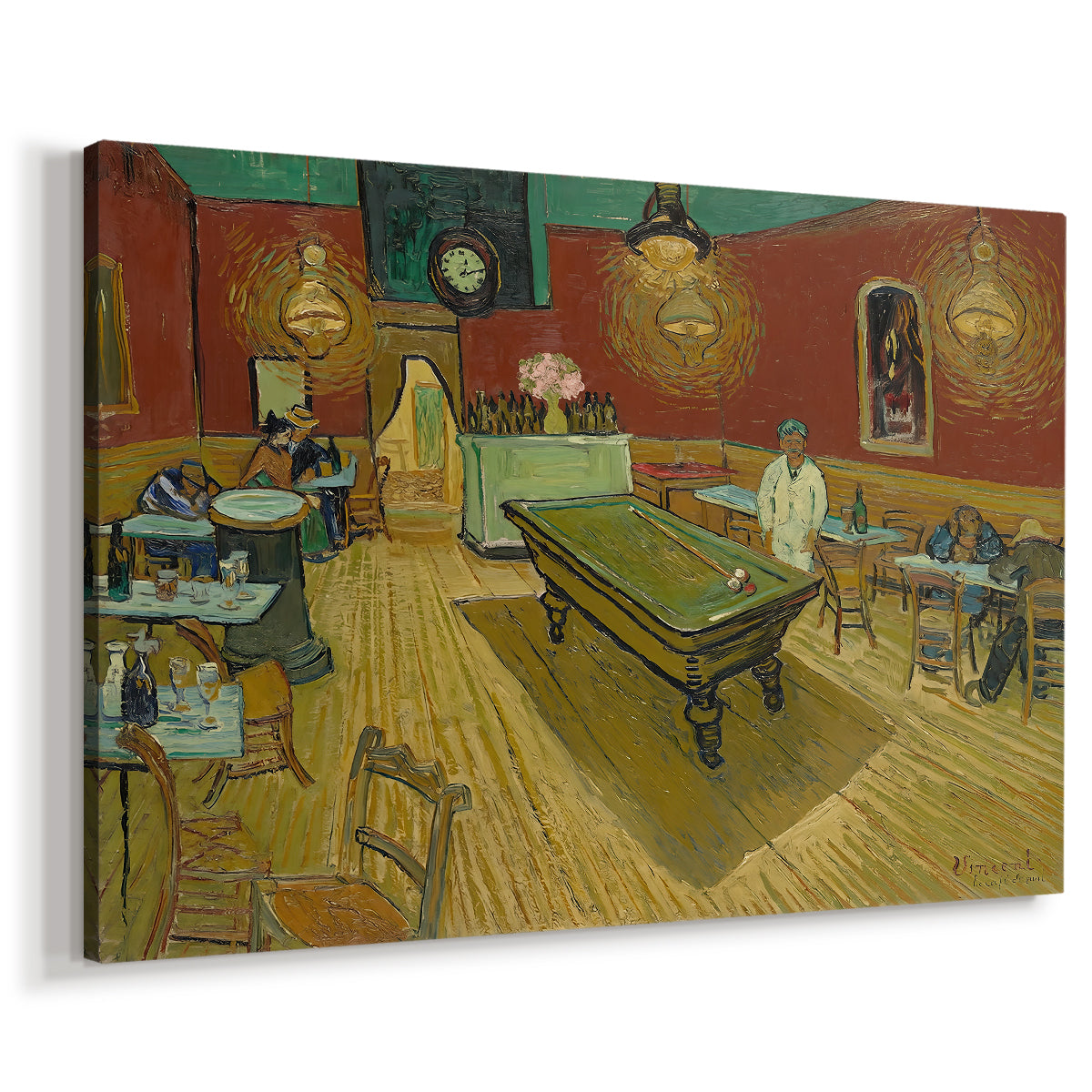 Canvas art print featuring a nighttime interior scene with glowing lights and strong perspective, displayed at an angle