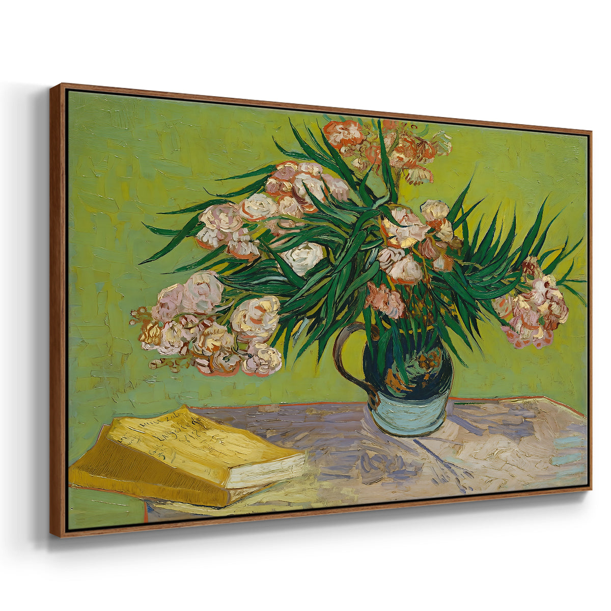 Vase with Oleanders and Books, 1888 - Floater Framed Canvas Print
