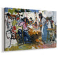 Canvas art print featuring a labor scene with figures handling nets in bright light, displayed at an angle
