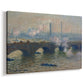 Canvas art print featuring an impressionist depiction of bridge with soft gray tones and haze, displayed at an angle