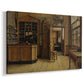 Canvas art print featuring a quiet interior scene with person in traditional tavern setting, displayed at an angle