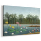 Canvas art print featuring an exotic wetland scene with birds and reflective water, displayed at an angle