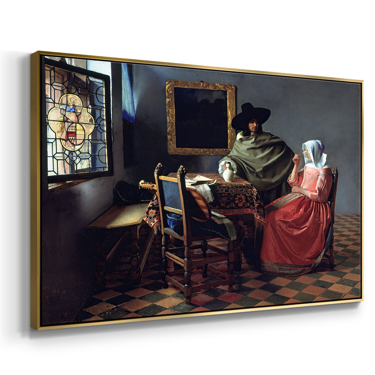 The Glass of Wine, c. 1660 - Floater Framed Canvas Print