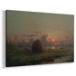 Canvas art print featuring a pastoral landscape with evening light, displayed at an angle
