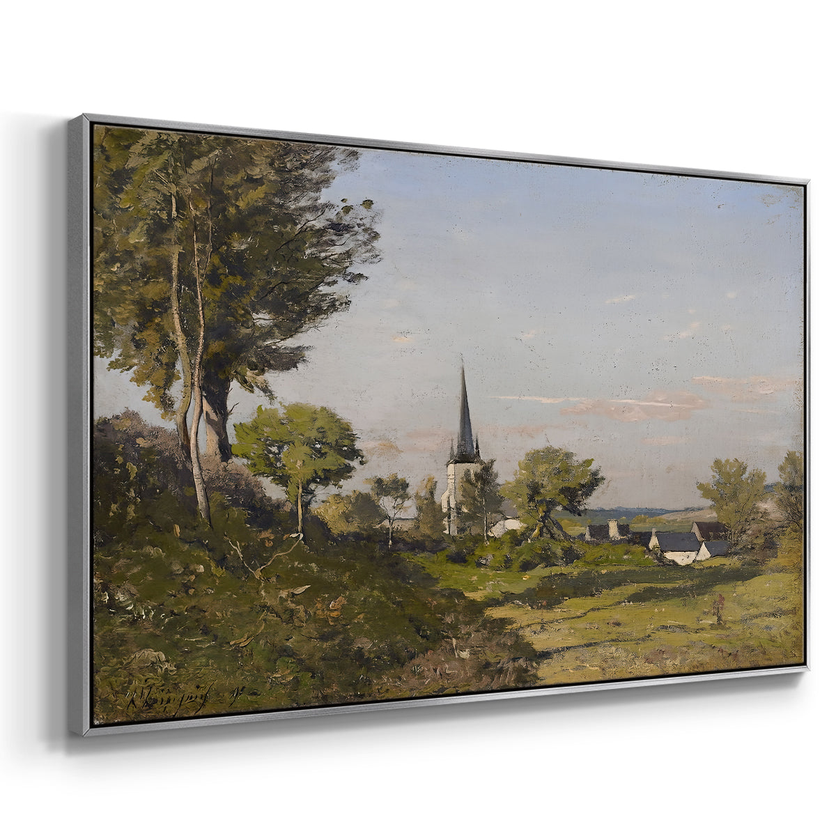 Village Landscape with Church, 1891 - Floater Framed Canvas Print