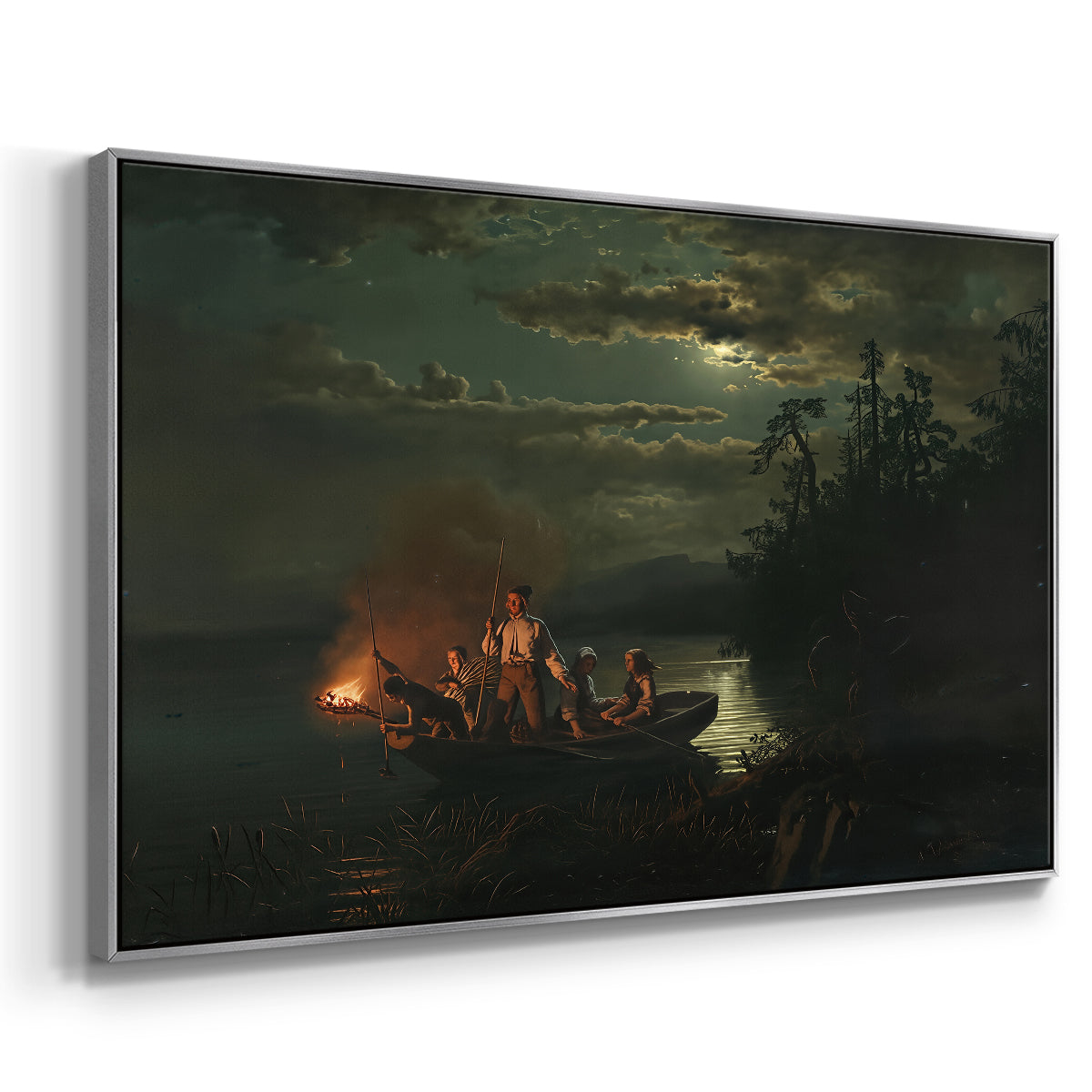 Spear Fishing on Lake Krøderen, 1851 - Floater Framed Canvas Print