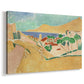 Canvas art print featuring a Fauvist landscape with bold color blocks and seaside view, displayed at an angle