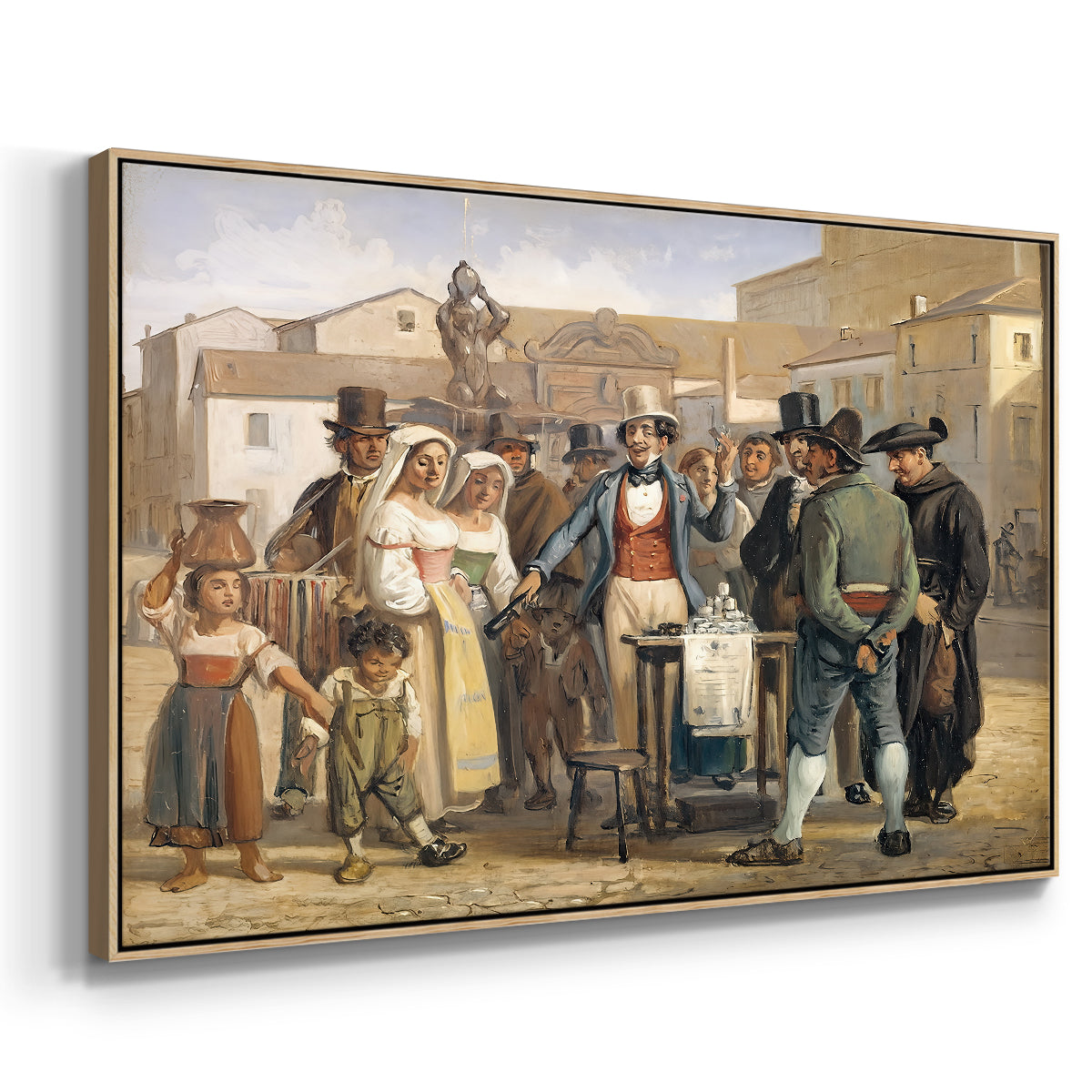 A Charlatan Selling Blacking in the Piazza Barberini in Rome, c. 1840-1849 - Floater Framed Canvas Print