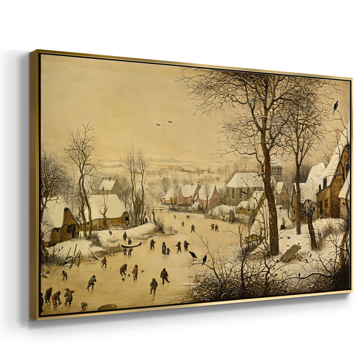 Winter Landscape with Skaters and Bird Trap, 1565 - Floater Framed Canvas Print