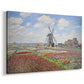 Canvas art print featuring a vibrant agricultural landscape with flowers and windmill, displayed at an angle