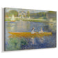 Canvas art print featuring an impressionist boating scene with people relaxing in a narrow skiff, displayed at an angle