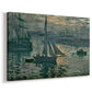 Canvas art print featuring an impressionist seascape with glowing sun and misty water, displayed at an angle