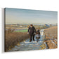Canvas art print featuring a countryside scene with older figure guiding child through landscape, displayed at an angle