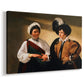 Canvas art print featuring a fortune teller examining hand of man as she slyly removes his ring, displayed at an angle