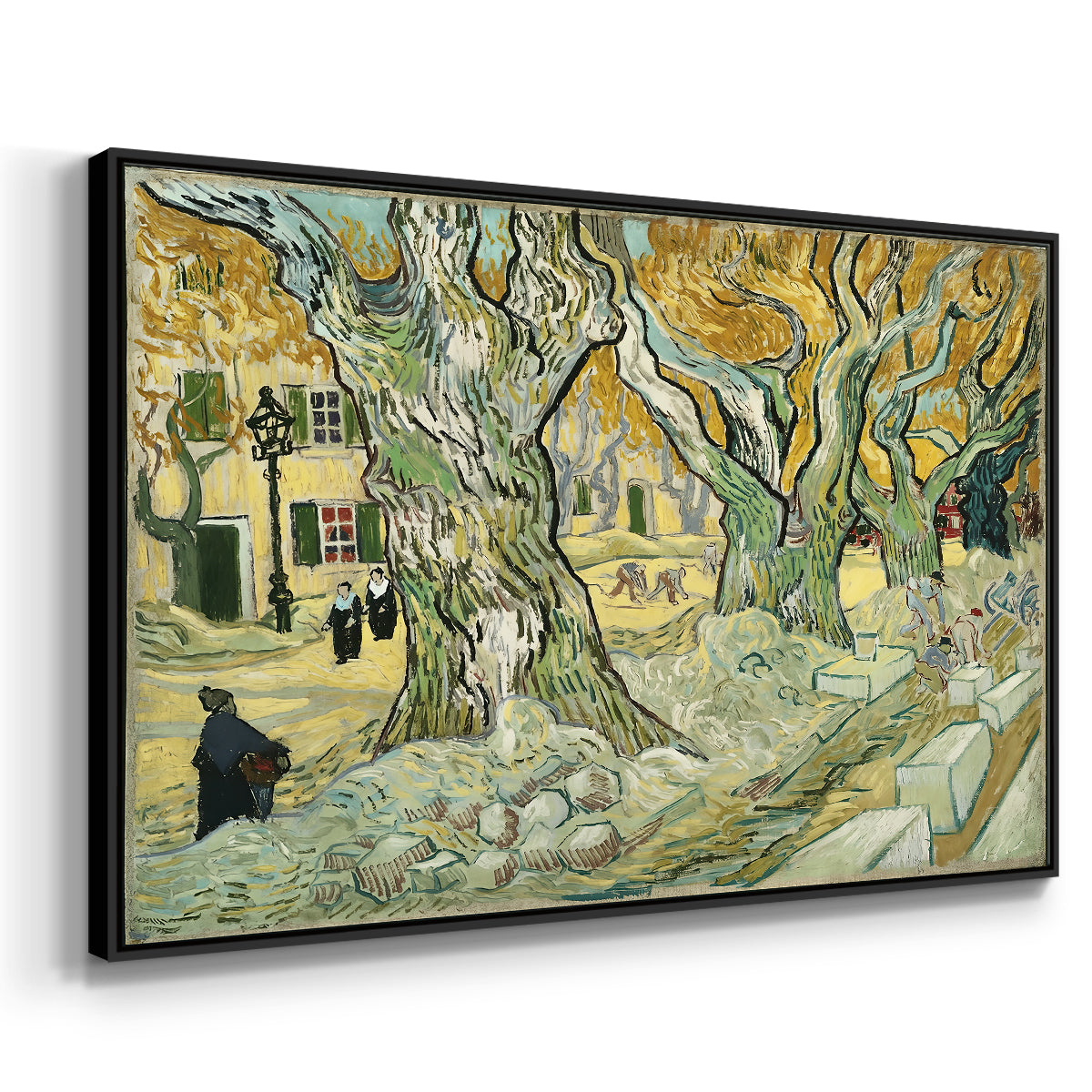 The Large Plane Trees (Road Menders at Saint-Rémy), 1889 - Floater Framed Canvas Print