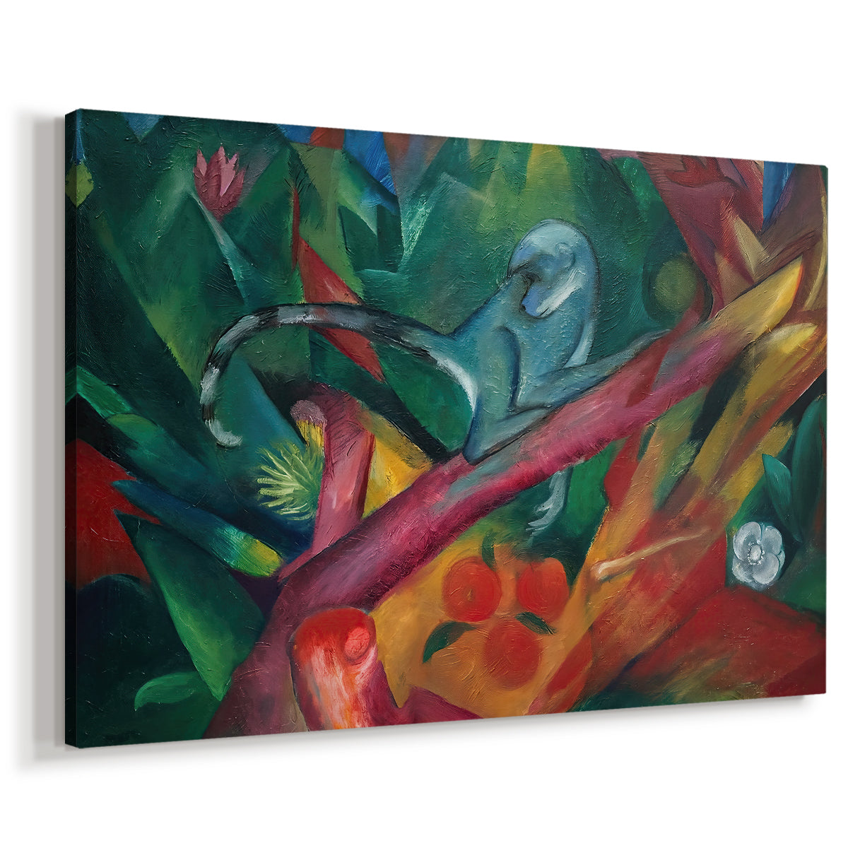 Canvas art print featuring an expressionist animal form simplified into geometric color planes, displayed at an angle