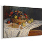 Canvas art print featuring an impressionist still life of fruit placed on cloth-covered surface, displayed at an angle