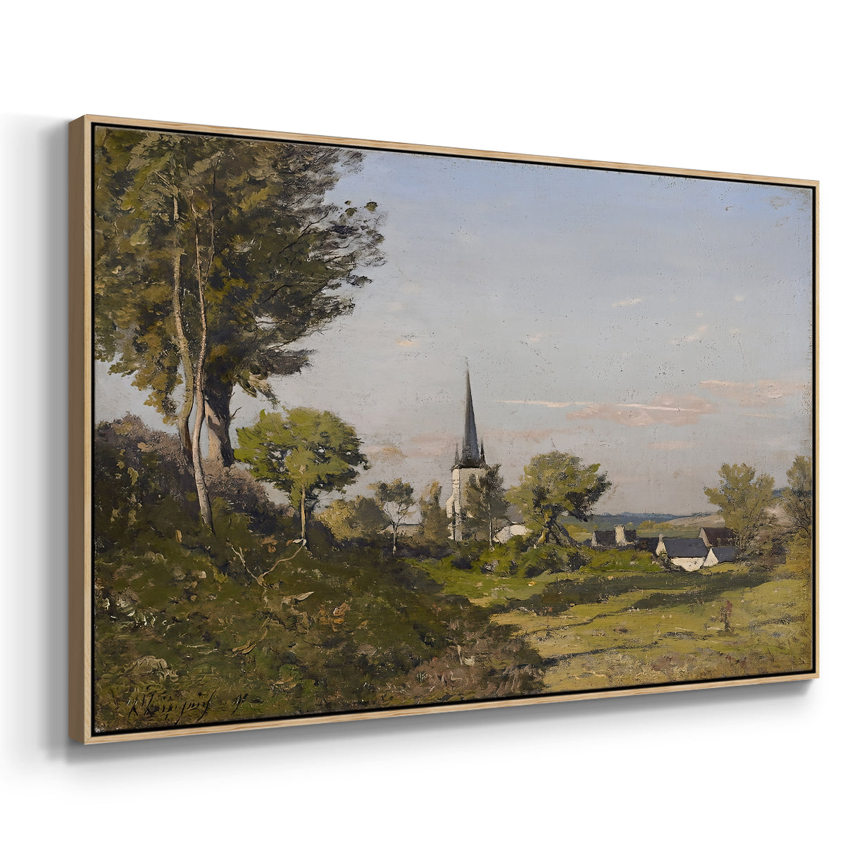 Village Landscape with Church, 1891 - Floater Framed Canvas Print