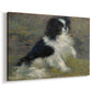 Canvas art print featuring an impressionist painting of a dog wading through water with blurred background, displayed at an angle