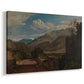 Canvas art print featuring an alpine scene with buildings and terrain, displayed at an angle