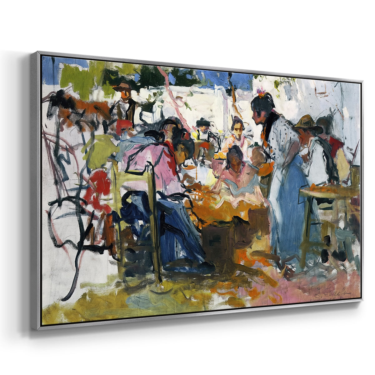 Net Menders in Valencia, 1909 - Floater Framed Canvas Print