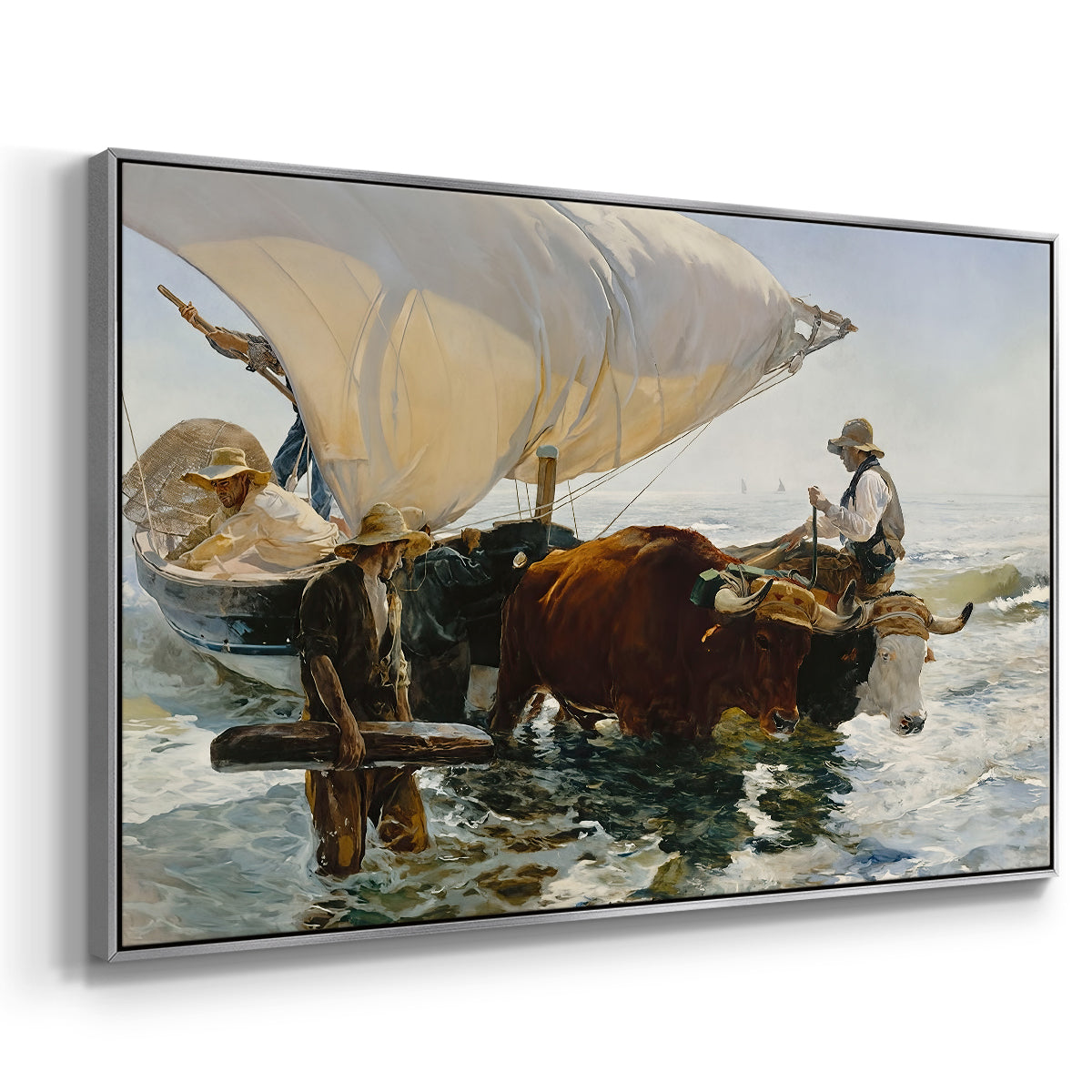 The Return from Fishing: Hauling the Boat, 1894 - Floater Framed Canvas Print