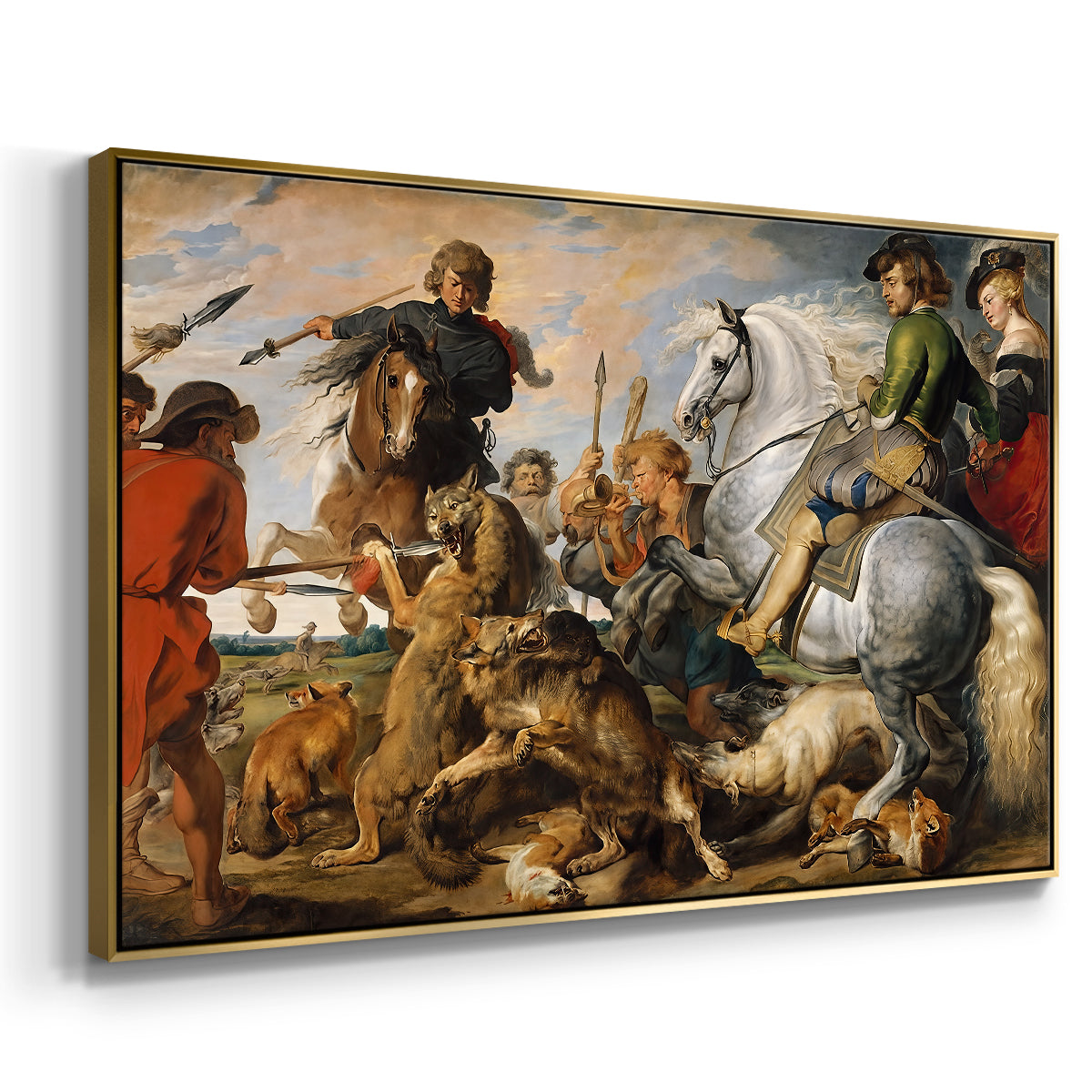 The Wolf and Fox Hunt, c. 1616 - Floater Framed Canvas Print