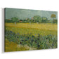 Canvas art print featuring an expressive floral landscape with repeating plant forms, displayed at an angle