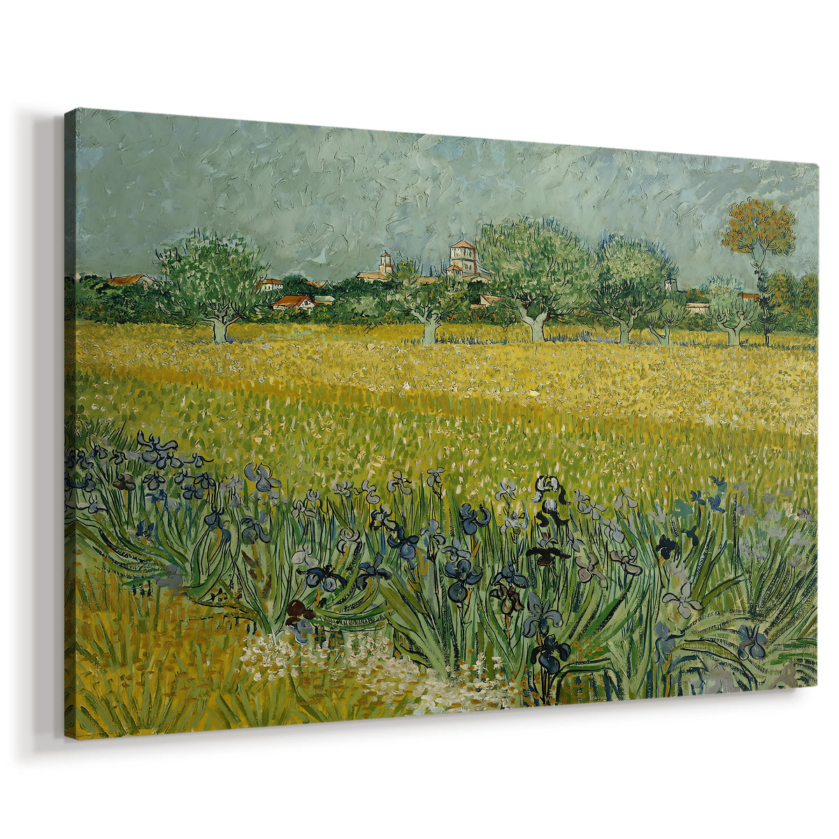 Canvas art print featuring an expressive floral landscape with repeating plant forms, displayed at an angle