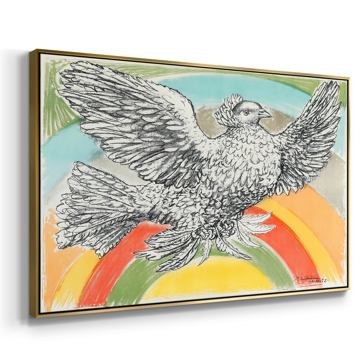 Flying Dove with Rainbow (Colombe volant à l'Arc-en-ciel), 1952 - Floater Framed Canvas Print