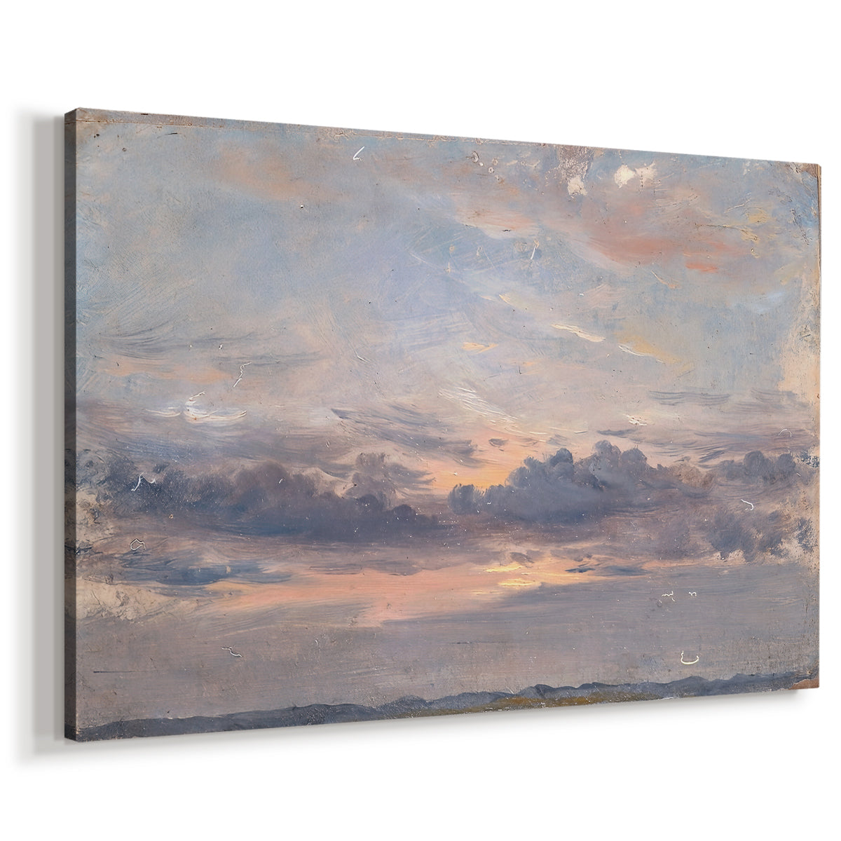 Canvas art print featuring an atmospheric study of clouds in evening light, displayed at an angle