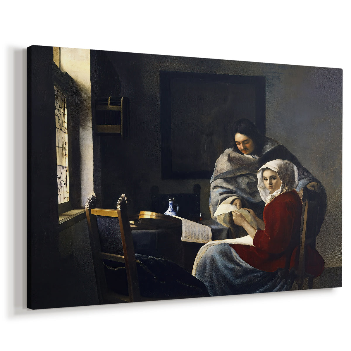 Canvas art print featuring a quiet domestic scene with instrument and window light, displayed at an angle