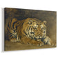Canvas art print featuring a realistic animal study of tiger, displayed at an angle
