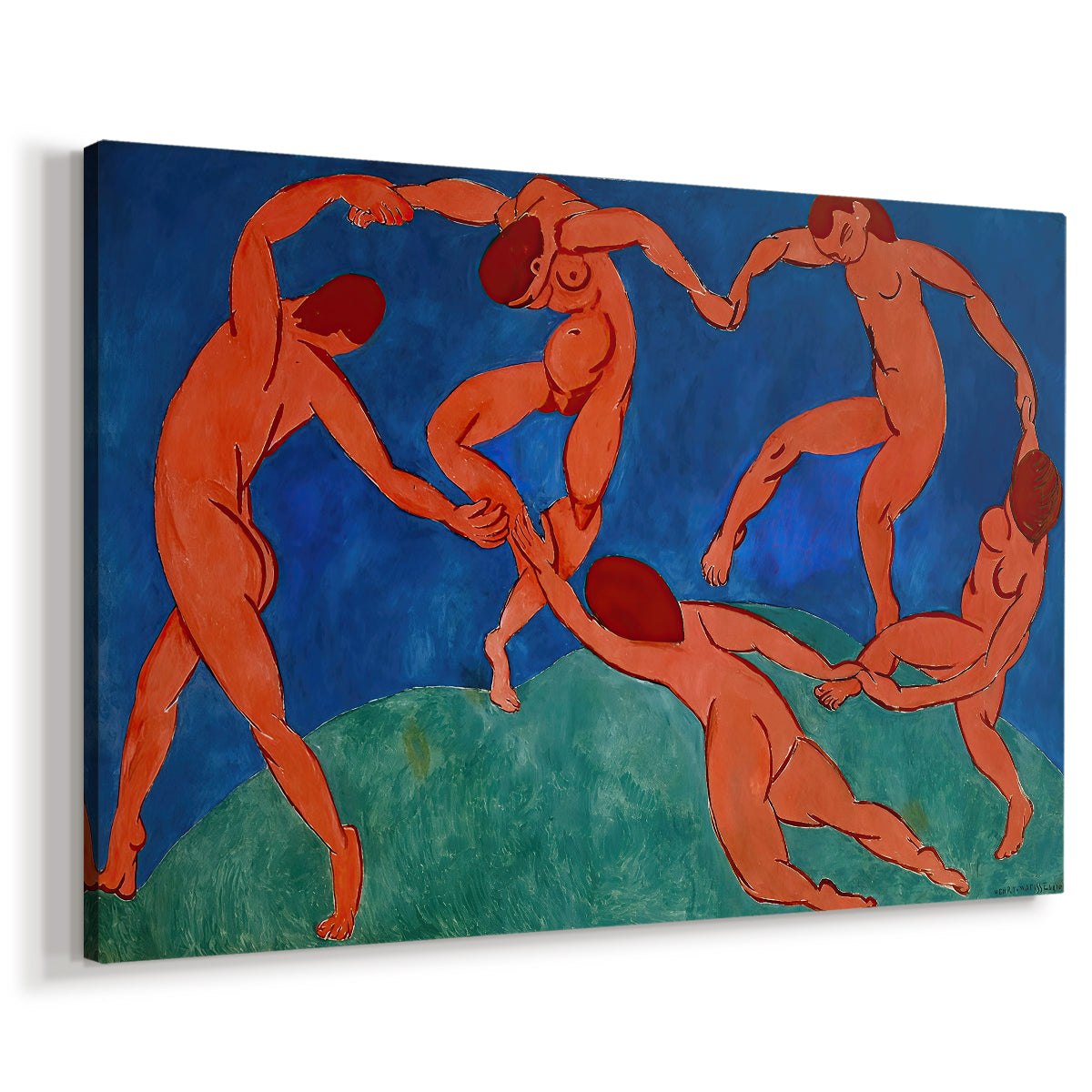 Canvas art print featuring an expressive scene of simplified figures dancing together, displayed at an angle