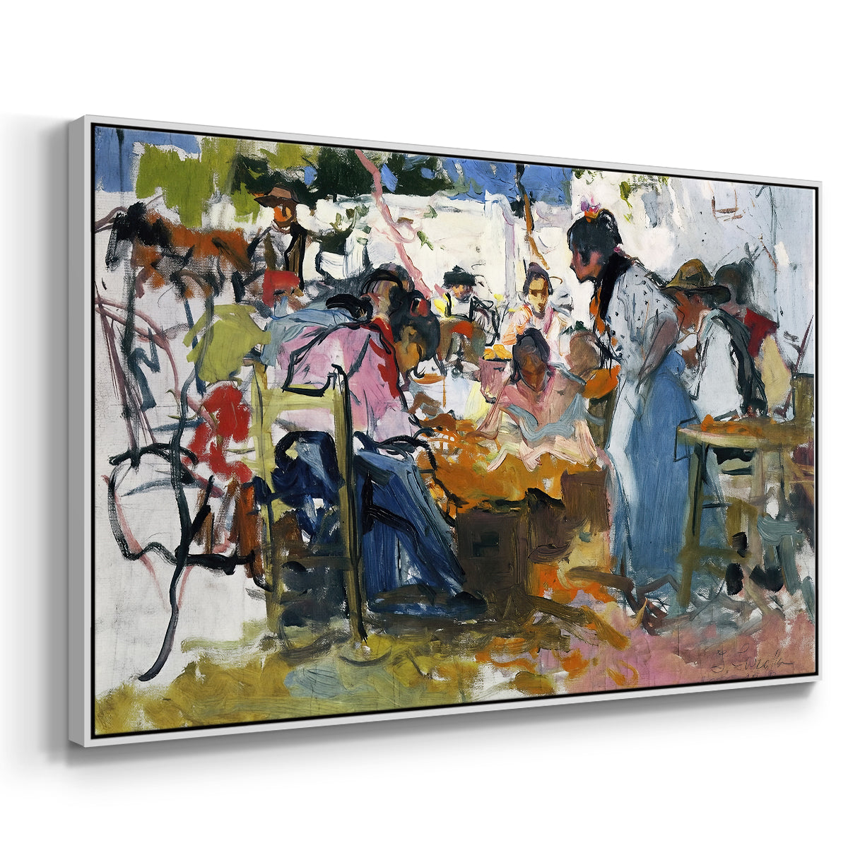 Net Menders in Valencia, 1909 - Floater Framed Canvas Print
