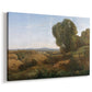 Canvas art print featuring an atmospheric countryside scene with muted tones, displayed at an angle