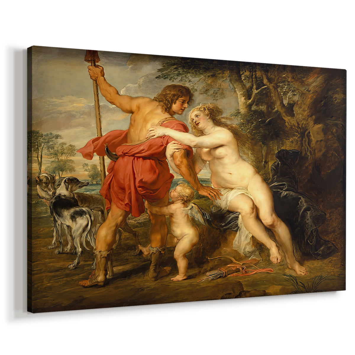 Canvas art print featuring a Baroque depiction of Venus and Adonis, displayed at an angle