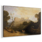 Canvas art print featuring an architectural scene with castle-like structure and natural setting, displayed at an angle